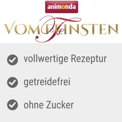 Animonda Vom Feinsten. Polnovredna receptura, brez žitaric, brez sladkorja.