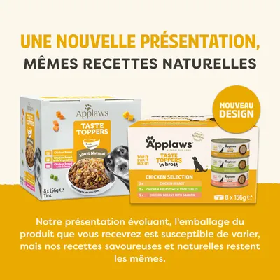 Applaws Taste Toppers en bouillon, sélection de poulet, nouveau design. L'emballage peut varier, les recettes restent naturellement inchangées. 8 x 156 g boîtes. Applaws Taste Toppers en bouillon, sélection de poulet, nouveau design. L'emballage peut varier, les recettes restent naturellement inchangées. 8 x 156 g boîtes.
