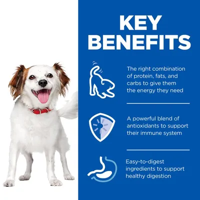 KEY BENEFITS. The right combination of protein, fats, and carbs to give them the energy they need. A powerful blend of antioxidants to support their immune system. Easy-to-digest ingredients to support healthy digestion. Tekst na engleskom jeziku.