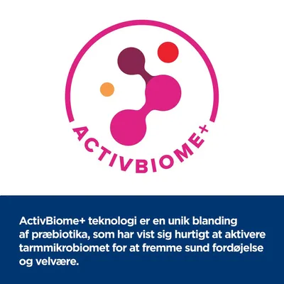 ACTIVBIOME+ teknologi er en unik blanding af præbiotika, som har vist sig hurtigt at aktivere tarmmikrobiomet for at fremme sund fordøjelse og velvære.