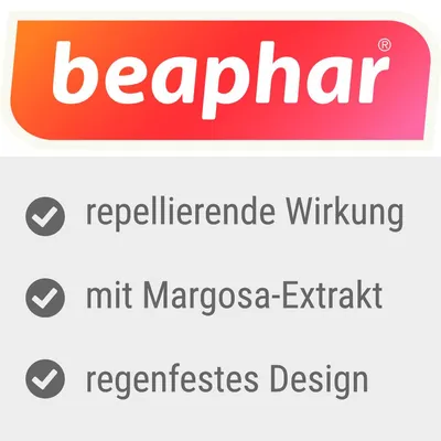 beaphar. Repellierende Wirkung, mit Margosa-Extrakt, regenfestes Design.