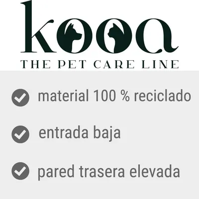 kooa THE PET CARE LINE. material 100 % reciclado, entrada baja, pared trasera elevada.