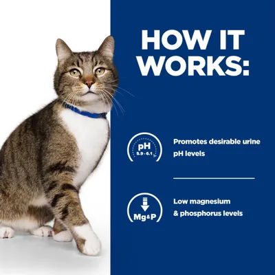 How it works: promotes desirable urine pH levels (5.9-6.1) and contains low magnesium and phosphorus levels.