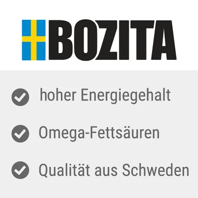 Bozita. Hoher Energiegehalt, Omega-Fettsäuren, Qualität aus Schweden.