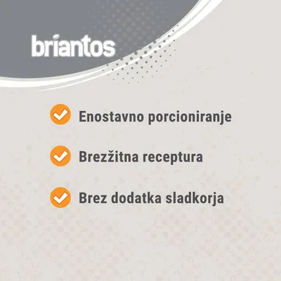briantos. Enostavno porcioniranje, brežžična receptura, brez dodatka sladkorja.