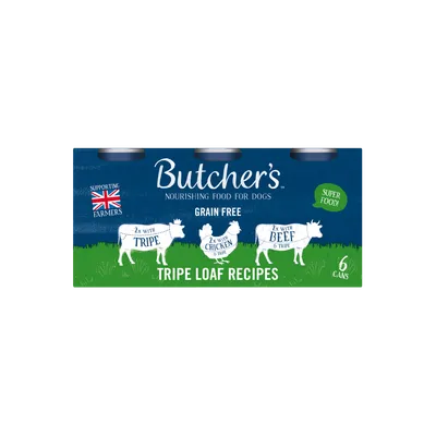 Butcher's Grain Free Tripe Loaf Recipes 6 x 400g - Mixed Pack Butcher's Grain Free Tripe Loaf Recipes 6 x 400g - Mixed Pack