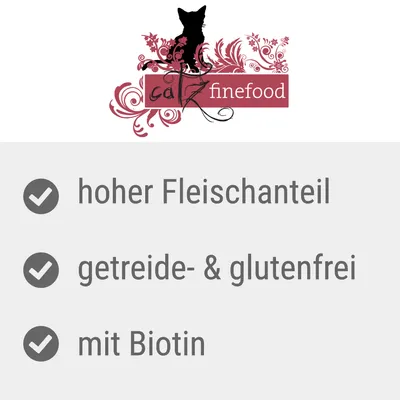 catz finefood; hoher Fleischanteil, getreide- & glutenfrei, mit Biotin (besedilo v nemščini)