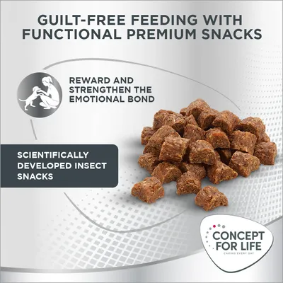 Guilt-free feeding with functional premium snacks. Reward and strengthen the emotional bond. Scientifically developed insect snacks. Concept for Life caring every day.
