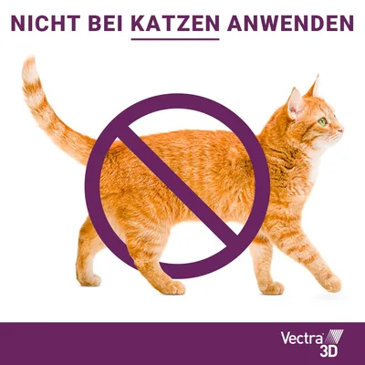 Warnhinweis: Nicht bei Katzen anwenden. Vectra 3D Logo sichtbar.