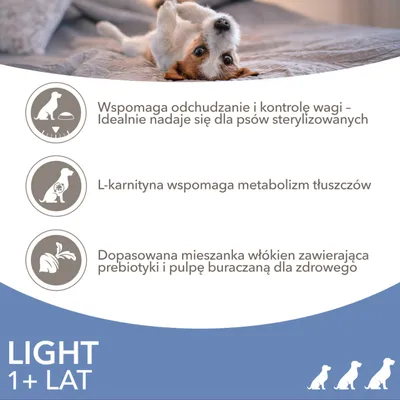 Wspomaga odchudzanie i kontrolę wagi, L-karnityna wspomaga metabolizm tłuszczów, mieszanka włókien z prebiotykami i pulpą buraczaną. LIGHT 1+ LAT.