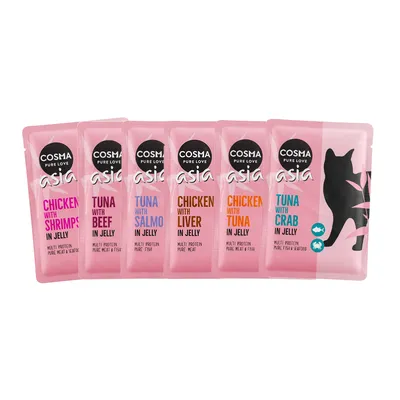 Cosma Asia in gelatina 6 x 100 g - buste - Mix: 3 gusti al Pollo + 3 gusti al Tonno