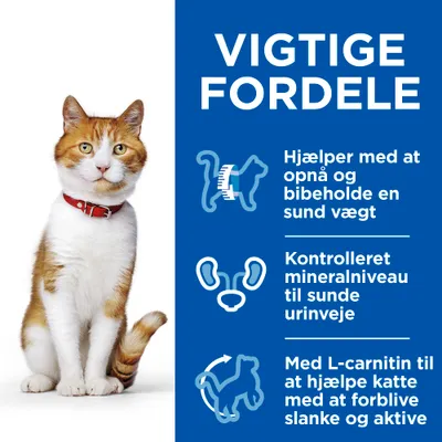 VIGTIGE FORDELE: Hjælper med at opnå og bibeholde en sund vægt, kontrolleret mineralniveau til sunde urinveje, med L-carnitin til at hjælpe katte med at forblive slanke og aktive.