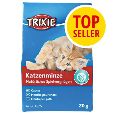 TRIXIE Katzenminze, Natürliches Spielvergnügen, Catnip, 20 g, TOP SELLER, obrázek kočky na obalu. Art.-Nr. 4225.
