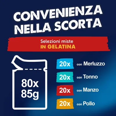 Felix Le Ghiottonerie in Gelatina 80 x 85 g - Mix Carne e Pesce: Manzo, Pollo, Tonno, Merluzzo