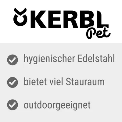 Kerbl Pet. Hygienischer Edelstahl, bietet viel Stauraum, outdoorgeeignet.