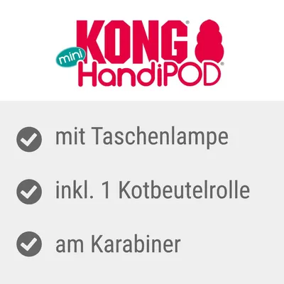 KONG HandiPOD mini. Con torcia, inclusa 1 rotolo di sacchetti igienici, con moschettone.