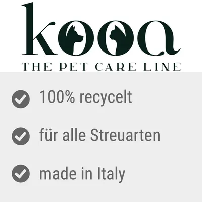 kooa. The Pet Care Line. 100% recycelt, für alle Streuarten, made in Italy.