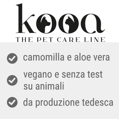 kooa THE PET CARE LINE. camomilla e aloe vera, vegano e senza test su animali, da produzione tedesca.