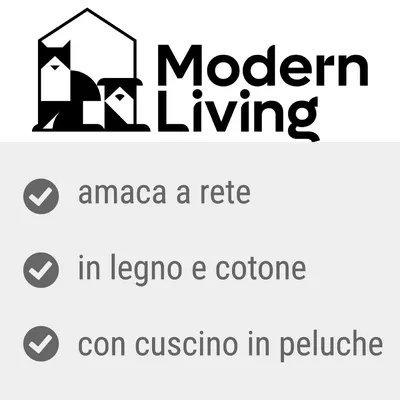 Modern Living. amaca a rete, in legno e cotone, con cuscino in peluche.