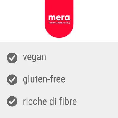 mera The Petfood Family. vegan, gluten-free, ricche di fibre.