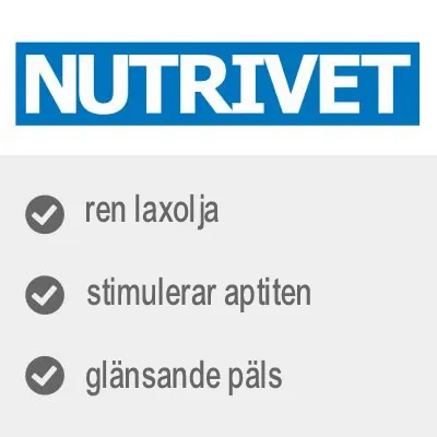 NUTRIVET. ren laxolja, stimulerar aptiten, glänsande päls