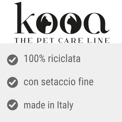 kooa THE PET CARE LINE. 100% riciclata, con setaccio fine, made in Italy.
