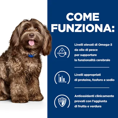 COME FUNZIONA: Livelli elevati di Omega-3 da olio di pesce, livelli appropriati di proteine, fosforo e sodio, antiossidanti clinicamente provati con frutta e verdura.