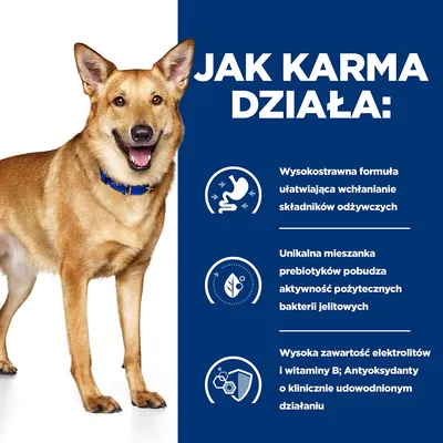 Jak karma działa: Wysokostrawna formuła ułatwiająca wchłanianie składników odżywczych, unikalna mieszanka prebiotyków, wysoka zawartość elektrolitów i witaminy B, antyoksydanty.