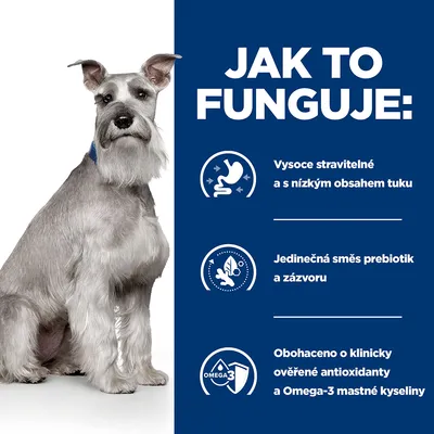 JAK TO FUNGUJE: Vysoce stravitelné a s nízkym obsahem tuku, jedinečná směs prebiotik a zázvoru, obohaceno o klinicky ověřené antioxidanty a Omega-3 mastné kyseliny. Text v češtine.