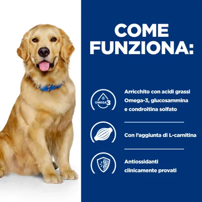 COME FUNZIONA: Arricchito con acidi grassi Omega-3, glucosammina e condroitina solfato. Con l’aggiunta di L-carnitina. Antiossidanti clinicamente provati.