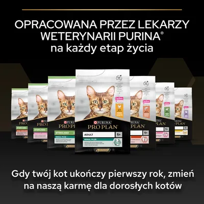 Opracowana przez lekarzy weterynarii Purina na każdy etap życia. Gdy twój kot ukończy pierwszy rok, zmień na naszą karmę dla dorosłych kotów. PURINA PRO PLAN Adult 1+ Renal Plus.