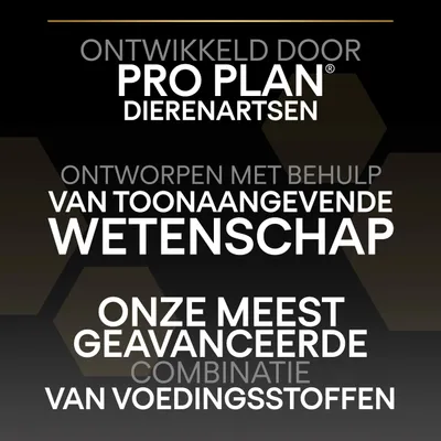 Ontwikkeld door Pro Plan dierenartsen. Ontworpen met behulp van toonaangevende wetenschap. Onze meest geavanceerde combinatie van voedingsstoffen.