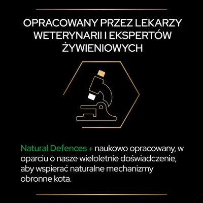 Opracowany przez lekarzy weterynarii i ekspertów żywieniowych. Natural Defences+ naukowo opracowany, aby wspierać naturalne mechanizmy obronne kota.