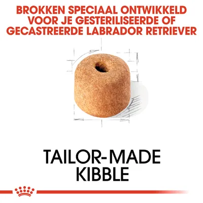 Brokken speciaal ontwikkeld voor je gesteriliseerde of gecastreerde Labrador Retriever. Tailor-made kibble.