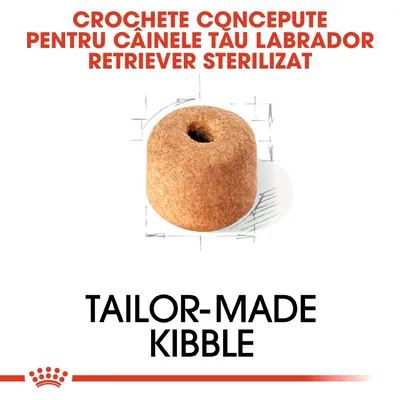 CROCHETE CONCEPUTE PENTRU CÂINELE TĂU LABRADOR RETRIEVER STERILIZAT. TAILOR-MADE KIBBLE. Imagine cu o croșetă rotundă, maro, cu gaură în mijloc.