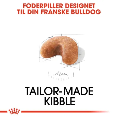Foderpiller designet til din franske bulldog. Tailor-made kibble. Billede af en foderpille med mål 1 cm.