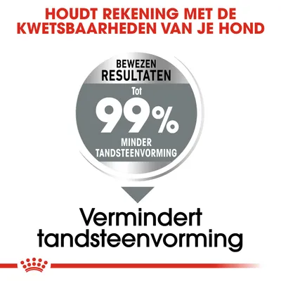 Houdt rekening met de kwetsbaarheden van je hond. Bewezen resultaten: tot 99% minder tandsteenvorming. Vermindert tandsteenvorming.