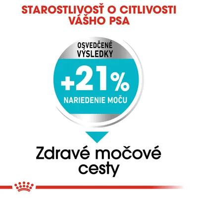 Starostlivosť o citlivosť psa, osvedčené výsledky: +21 % nariedenie moču, zdravé močové cesty.