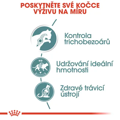 Poskytněte své kočce výživu na míru: kontrola trichobezoárů, udržování ideální hmotnosti, zdravé trávicí ústrojí.