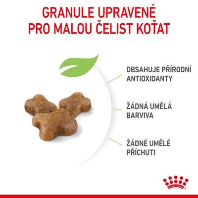 Granule upravené pro malou čelist koťat. Obsahuje přírodní antioxidanty, žádná umělá barviva, žádné umělé příchuti.
