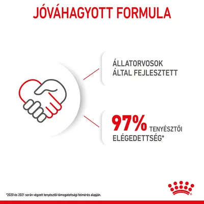 JÓVÁHAGYOTT FORMULA. ÁLLATORVOSOK ÁLTAL FEJLESZTETT. 97% TENYÉSZTŐI ELÉGEDETTSÉG. *2020 és 2021 során végzett tenyésztői támogatottsági felmérés alapján.