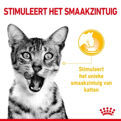 Stimuleert het smaakzintuig. Stimuleert het unieke smaakzintuig van katten.