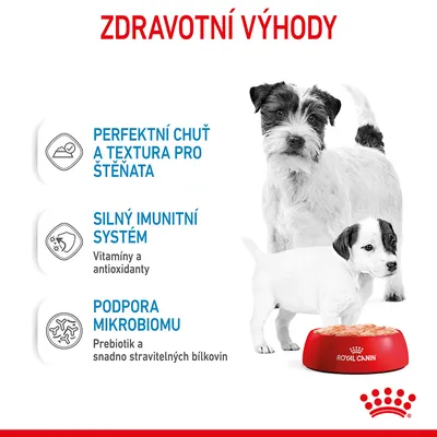 ZDRAVOTNÍ VÝHODY: Perfektní chuť a textura pro štěňata, silný imunitní systém – vitamíny a antioxidanty, podpora mikrobiomu – prebiotik a snadno stravitelných bílkovin. Royal Canin miska.