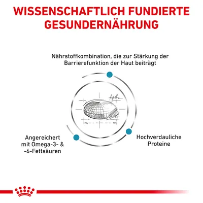 Wissenschaftlich fundierte Gesunderährung: Nährstoffkombination zur Stärkung der Hautbarriere, angereichert mit Omega-3- und -6-Fettsäuren, hochverdauliche Proteine.