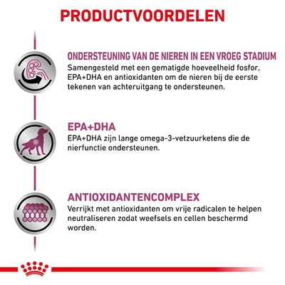 Productvoordelen: ondersteuning van de nieren in een vroeg stadium, EPA+DHA voor nierfunctie, antioxidantencomplex ter bescherming van weefsels en cellen. Alle tekst in het Nederlands.
