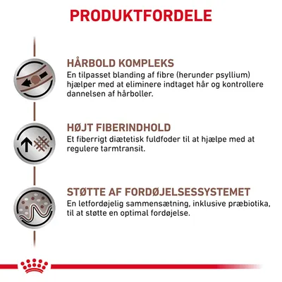 PRODUKTFORDELE: Hårbold kompleks – blanding af fibre hjælper med at eliminere hår. Højt fiberindhold – fuldfoder til regulering af tarmtransit. Støtte af fordøjelsessystemet – letfordøjelig sammensætning.