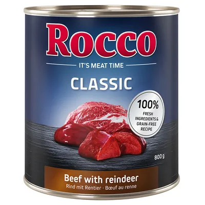 Rocco Classic wołowina z reniferem, puszka 800g. 100% świeżych składników i bezzbożowa receptura.