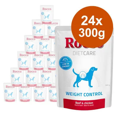 Rocco Diet Care Weight Control, hovädzie a kuracie, 24x300g. Nízka energetická hodnota, vhodné na kontrolu hmotnosti u psov.