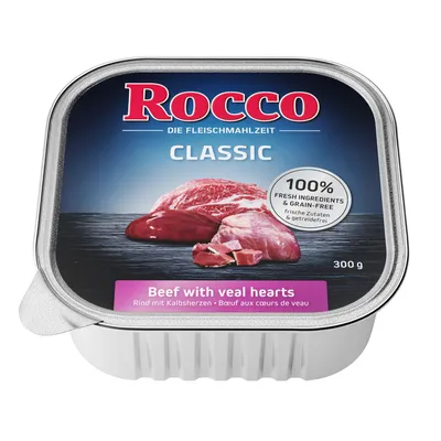 Rocco Classic, manzo con cuori di vitello, 300g. 100% ingredienti freschi, senza cereali.