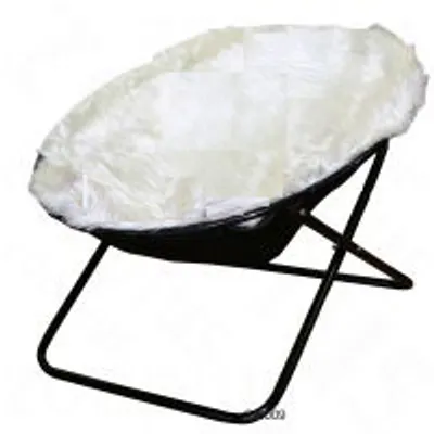 Ronde huisdierenstoel met zwart metalen frame en wit pluche ligvlak, geschikt als ligplek voor katten of kleine honden. Materiaal: metaal en stof duidelijk zichtbaar.